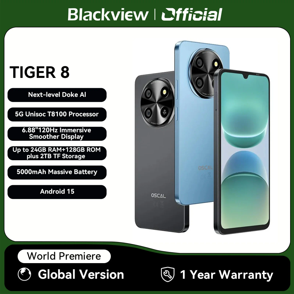 Blackview OSCAL TIGER 8 5G AI Smartphone 6.88"120Hz Display 8GB+128GB Storage Unisoc T8100 Processor 5000mAh Battery Android 15