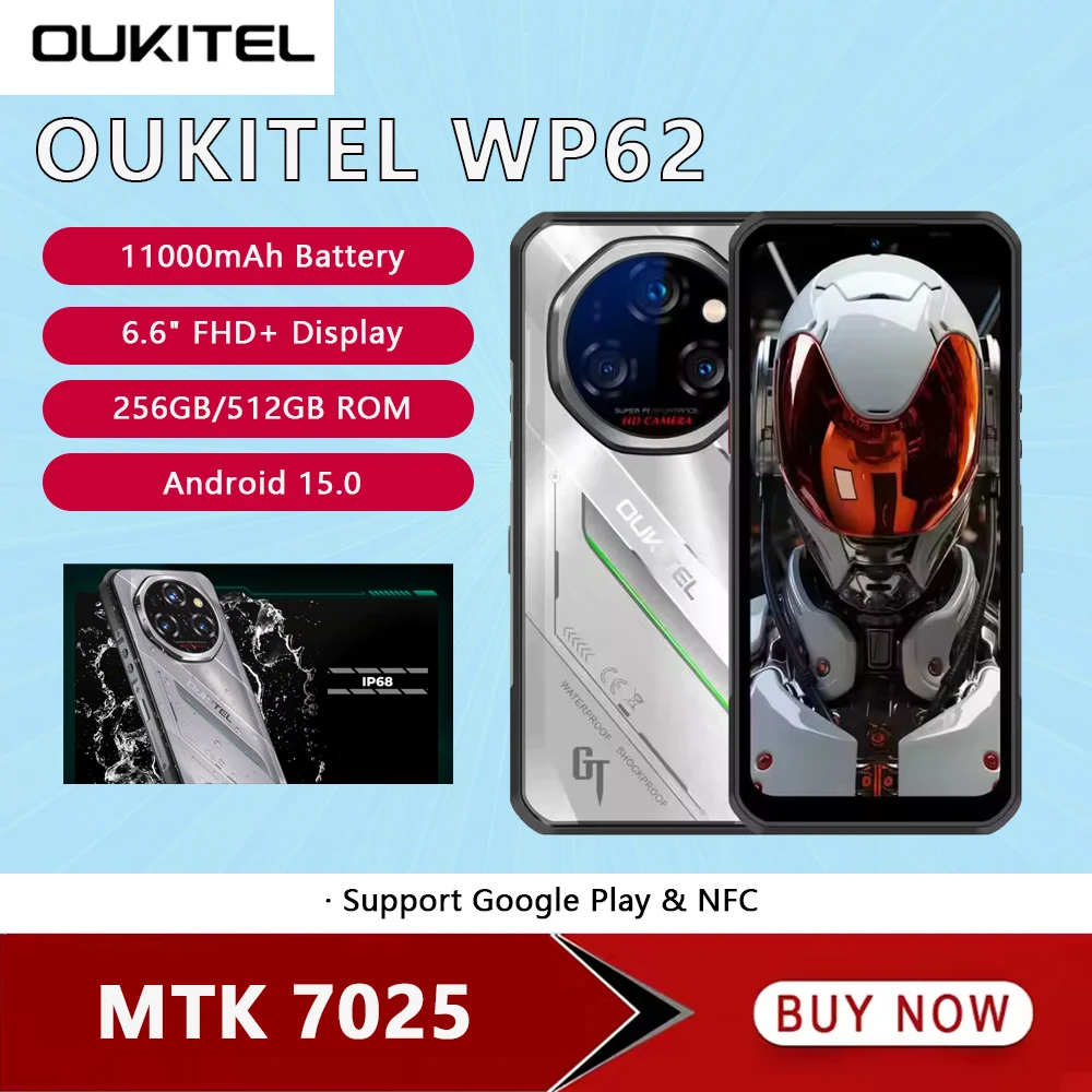 Oukitel WP62 11000mAh Battery 5G Rugged Smartphone Android 15 256GB/512GB ROM 6.6" FHD+ Mobile Phone 108MP Camera Cellphone NFC Oukitel WP62 11000mAh Battery 5G Rugged Smartphone Android 15 256GB/512GB ROM 6.6" FHD+ Mobile Phone 108MP Camera Cellphone NFC