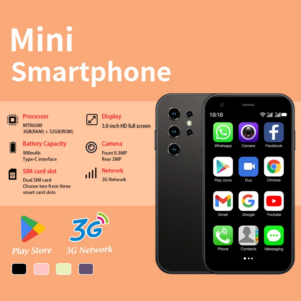 Soyes Mini-24 Android smartphone 3+32GB dual SIM, 3.0-inch portable small phone, compact gift phone for children and the elderly