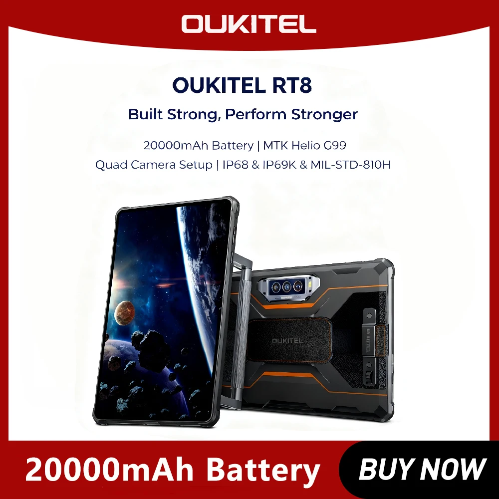 Oukitel Rugged Tablet, 11 "FHD + Display, 6GB + 256GB, Helio G99, 48MP Camera, PC, 33W, Android 13, 20000mAh RT8 Rugged tablets