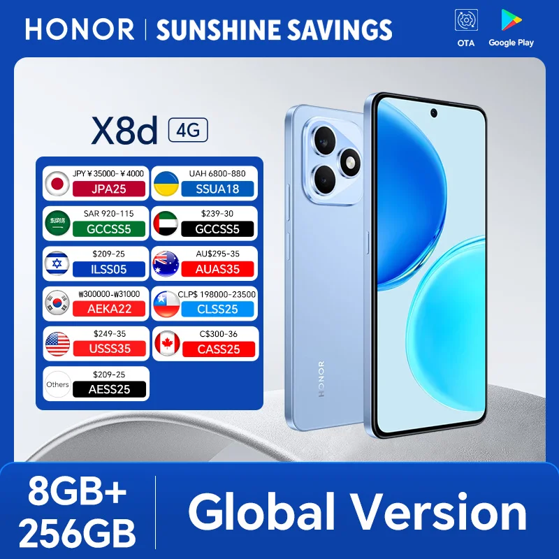 Global Version HONOR X8d 4G 8GB+256GB 6.77'' AMOLED 120Hz Screen 108MP Main Camera 7000 mAh 45W SuperCharge Dual SIM Android 16