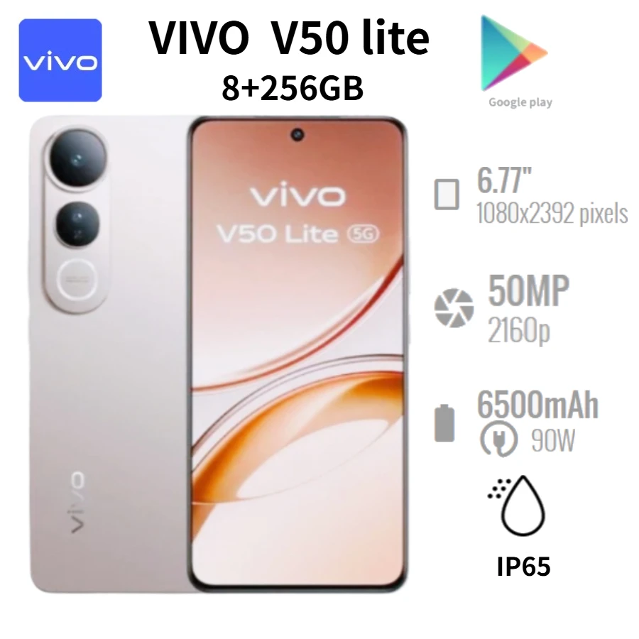 2026 new vivo V50 Lite 8GB+256GB, 6.77-inch display, 6500mAh battery, 90W fast charging, 50MP dual camera, dual SIM