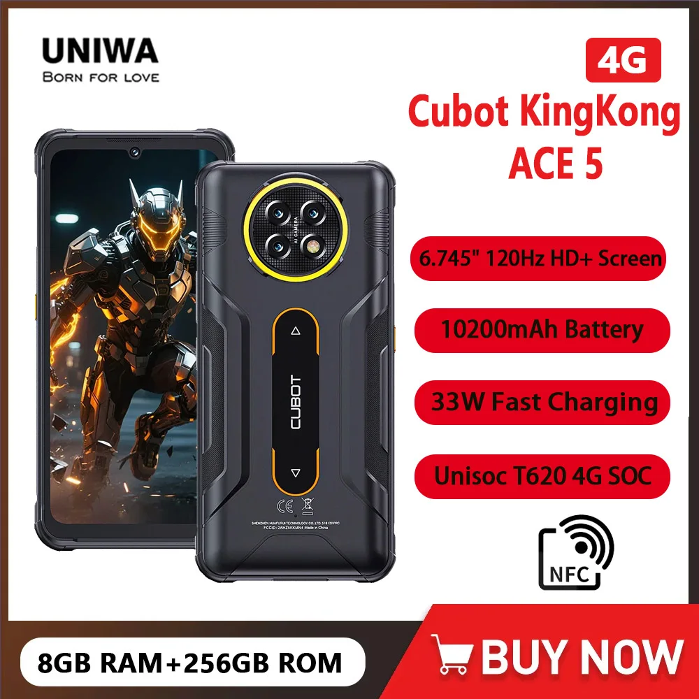 Cubot KingKong ACE 5 4G Rugged Smartphone Android16 8GB+256GB ROM 33W Fast Charging 10200mAh Battery 6.745"120Hz Screen 48MP NFC