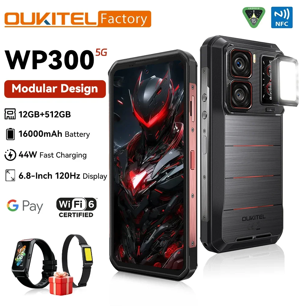 Oukitel WP300 Rugged Smartphon 5G 6.78" FHD Display detachable Earbud/camping Mobile Phone 36GB(12+24)+512GB 16000mAh Android 15 Oukitel WP300 Rugged Smartphon 5G 6.78" FHD Display detachable Earbud/camping Mobile Phone 36GB(12+24)+512GB 16000mAh Android 15