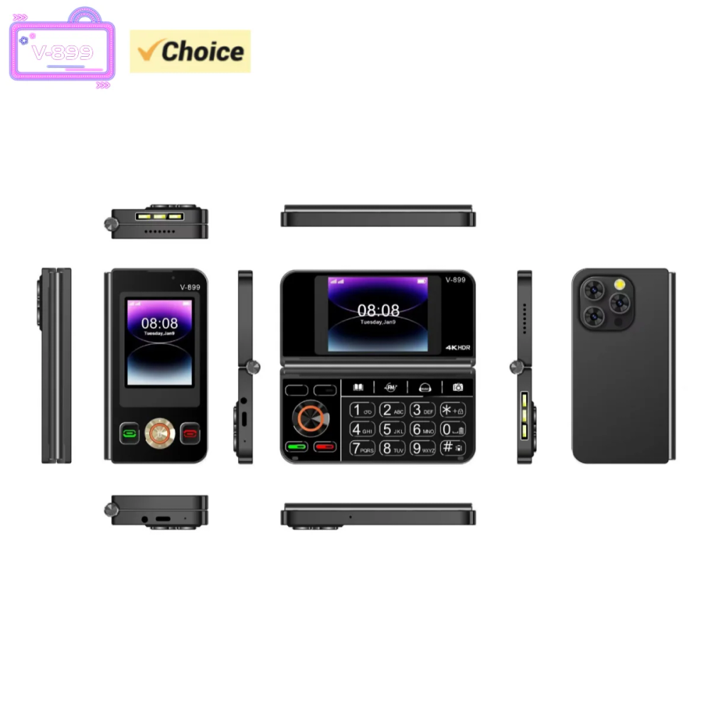 V-899 Bluetooth Folding 2G Cellphone 2.8``2.4``Dual Screen Display MTK6261A 32MB RAM 64MB ROM Dual SIM 3.0MP Type-C Torch Phone V-899 Bluetooth Folding 2G Cellphone 2.8``2.4``Dual Screen Display MTK6261A 32MB RAM 64MB ROM Dual SIM 3.0MP Type-C Torch Phone