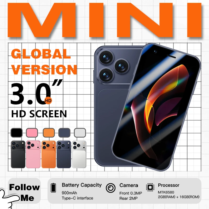 ONEMYTH A17 Mini 3G Phone 2GB/16GB, WhatsApp GPS WiFi, Face Unlock Small Smartphone for Children/Elderly, Lightweight & Portable