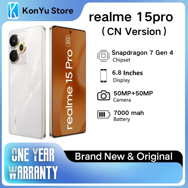 Realme 15 Pro(CN Version)Snapdragon 7 Gen 4 6.8" 144Hz 1.5K Display 50MP IMX896 OIS Camera 7000mAh 80W Fast Charging IP68 Water Realme 15 Pro(CN Version)Snapdragon 7 Gen 4 6.8" 144Hz 1.5K Display 50MP IMX896 OIS Camera 7000mAh 80W Fast Charging IP68 Water