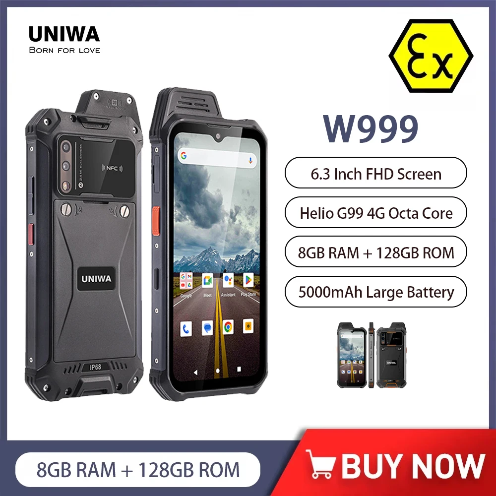 UNIWA W999 Helio G99 Rugged Waterproof Walkie Talkie 8GB+128GB 6.3 Inch FHD 5000mAh Smartphone Andriod 13 NFC Cell Phones ATEX UNIWA W999 Helio G99 Rugged Waterproof Walkie Talkie 8GB+128GB 6.3 Inch FHD 5000mAh Smartphone Andriod 13 NFC Cell Phones ATEX