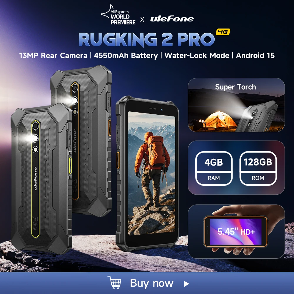 【World Premiere】Ulefone RugKing 2 Pro AI Rugged Phone Android 15 4G 128GB ROM Waterproof Smartphone NFC 5.45"4G Global 4550mA 【World Premiere】Ulefone RugKing 2 Pro AI Rugged Phone Android 15 4G 128GB ROM Waterproof Smartphone NFC 5.45"4G Global 4550mA