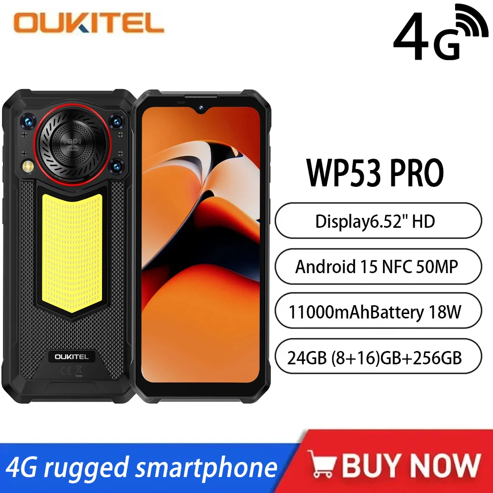 NEW OUKITEL WP53 PRO 4G Rugged Smartphone 6.52" 24GB+256GB 11000mAh 18W Android 15 NFC 50MP 128dB Speaker 36mm Cell Mobile Phone NEW OUKITEL WP53 PRO 4G Rugged Smartphone 6.52" 24GB+256GB 11000mAh 18W Android 15 NFC 50MP 128dB Speaker 36mm Cell Mobile Phone