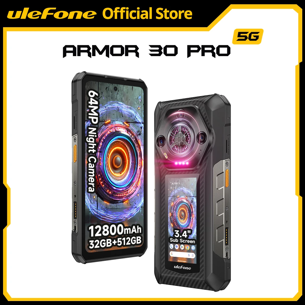 Ulefone Armor 30 Pro 5G Rugged Phone Android 14 Smartphone 6.95" 120Hz 32GB+512GB 12800mAh Night Camera 64MP NFC Ulefone Armor 30 Pro 5G Rugged Phone Android 14 Smartphone 6.95" 120Hz 32GB+512GB 12800mAh Night Camera 64MP NFC