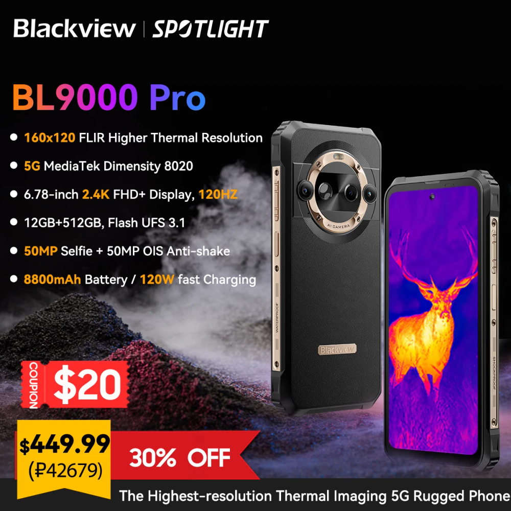 [World Premiere] Blackview BL9000 PRO 5G Rugged Smartphone 6.78'' FHD 12GB 512GB Infrared Imaging Camera FLIR 8800mAh Android 14
