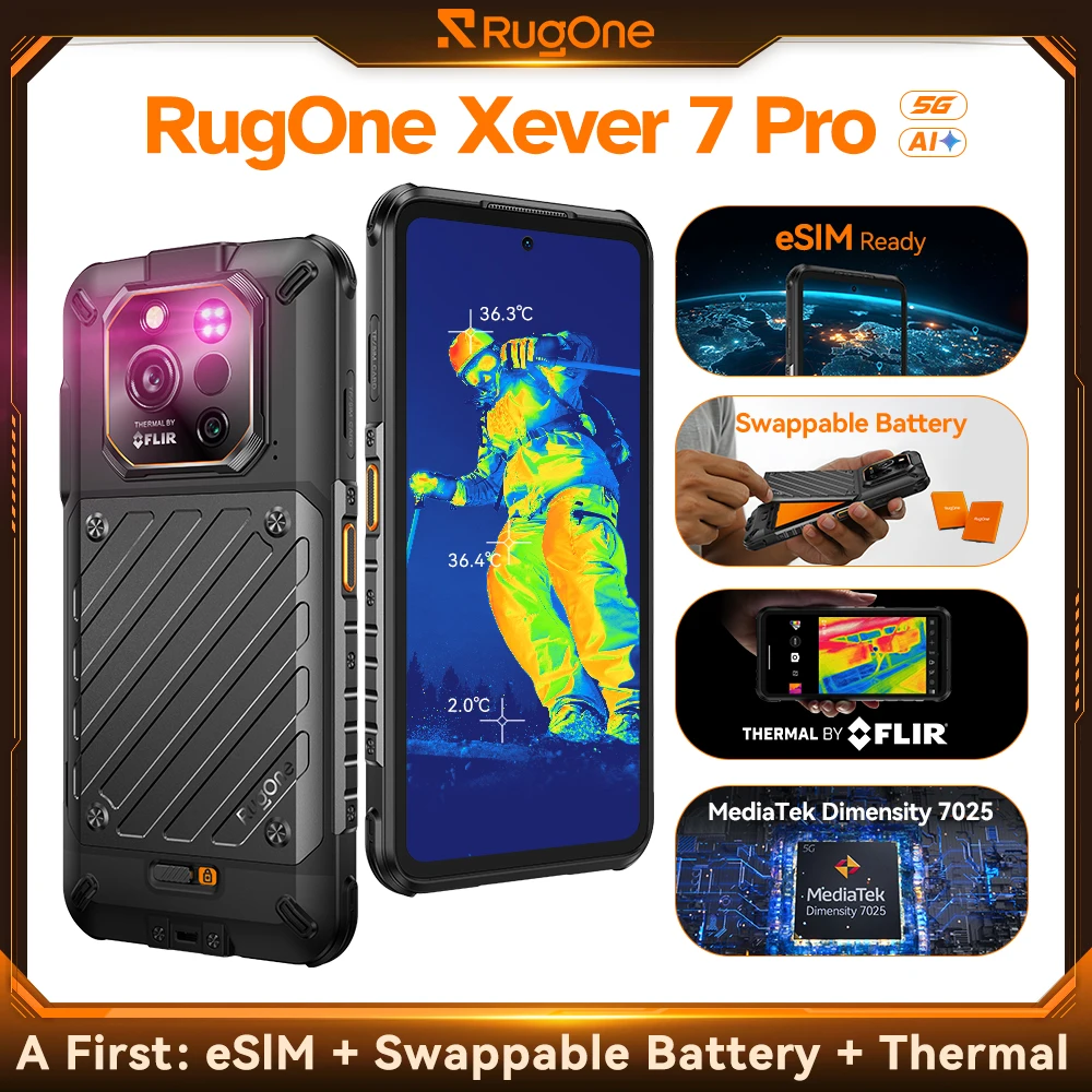 RugOne Xever 7 Pro 5G Rugged Phone Thermal Imaging Android 15 Smartphone 512GB ROM 12GB RAM 120Hz AMOLED NFC 5500mAh