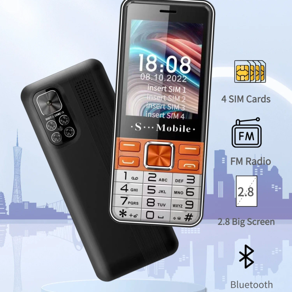 Low price senior mobile phone with 4Sim 2.8'' large screen large buttons large battery quick dialing for senior mobile phone