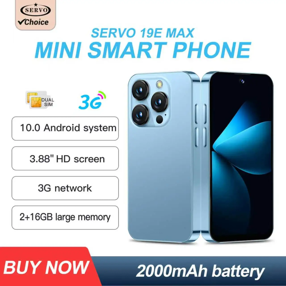 SERVO 19E MAX Android Mini Smartphone 3G WCDMA 2GB+16GB Play Store WhatsAPP Face Unlock Hotspot 2 SIM 3.88" Pocket Smart Phones