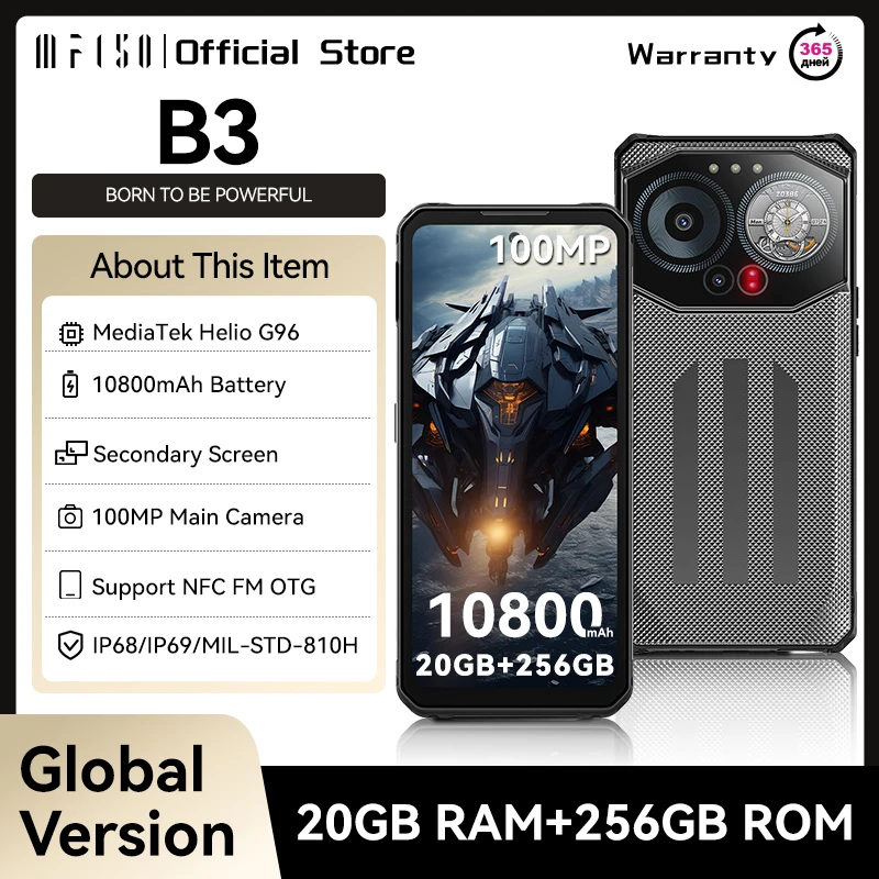 IIIF150 B3 Rugged Phone MTK G96 Android 14 Smartphone Dual Display 20GB RAM 256GB ROM 100MP Camera 10800mAh 15.85mm Ultra-Thin