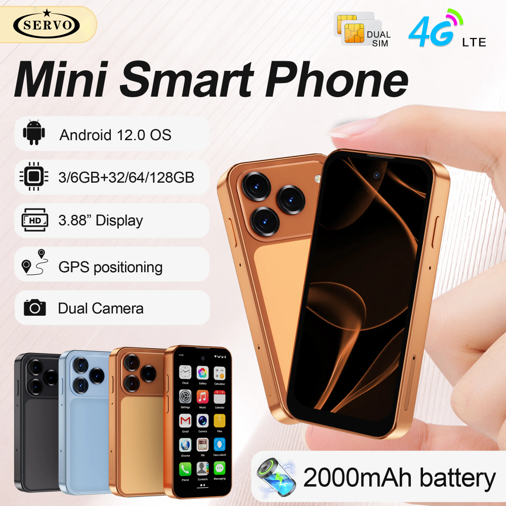 SERVO 4G LTE Mini Smartphone 3.88" Display 6GB+128GB Dual SIM Standby Play Store Android12 GPS OTG 2000mAh Little Smart Phone