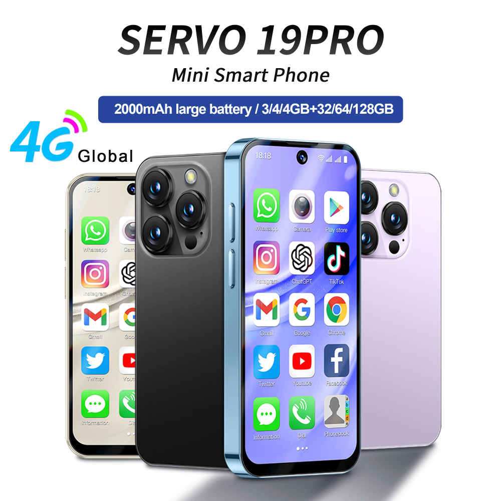 SERVO 19PRO 4G LTE Mini Smart Phone Android 12.0 System 4GB+128GB Play Store WhatsAPP WiFi Hotspot 2SIM Standby Small Cellphones