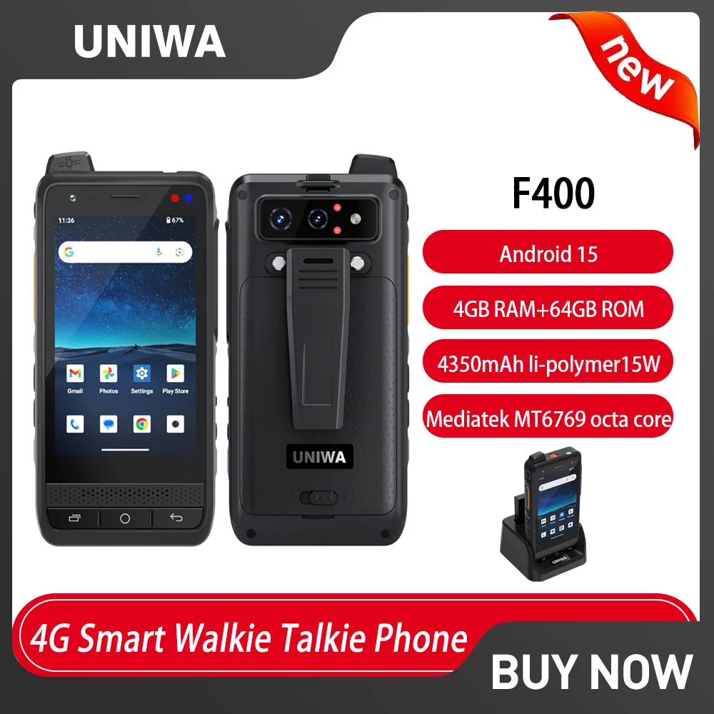 NEW UNIWA F400 4G Zello Walkie Talkie Rugged Smartphone 4" Dual SIM Card Android15 5.0MP 13MP 4GB+64GB 4350mAh 15W 13MP SOS NFC