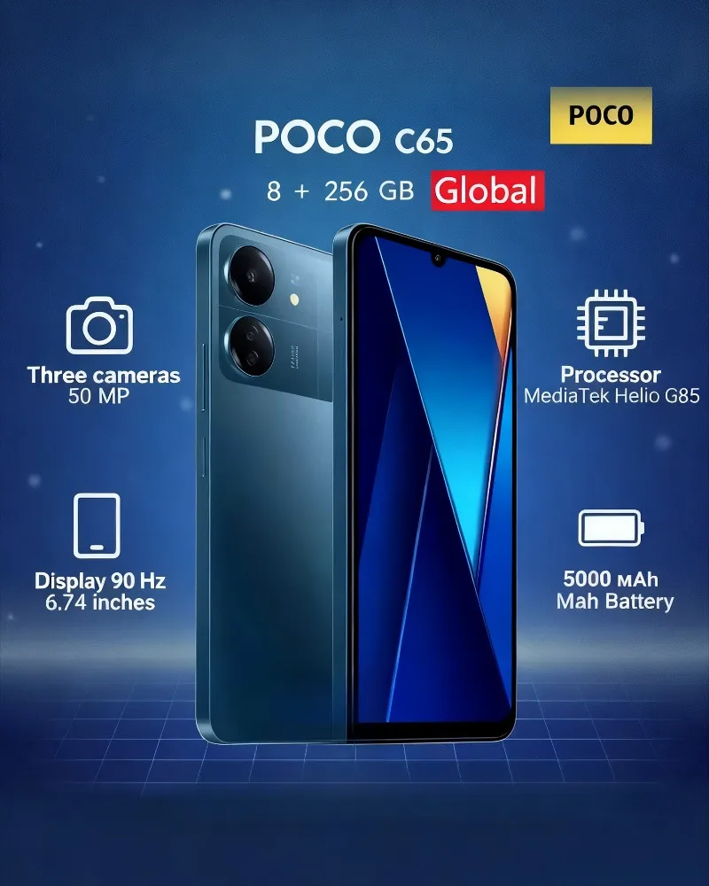 Xiaomi POCO C65 8GB+256GB Mobile Phone 90Hz Smooth Display 50MP Ultra-Clear Camera 5000mAh Battery NFC Dual SIM Mobile Phones
