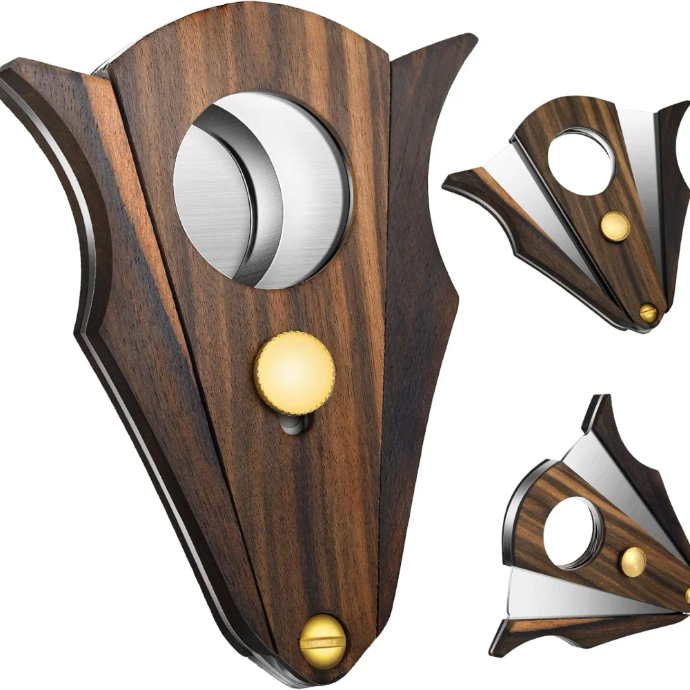 Stainless Steel Wood Cigar Cutter Mini with Lock System, Double Cut Blade, Easy Grip Travel Tool for Men Stainless Steel Wood Cigar Cutter Mini with Lock System, Double Cut Blade, Easy Grip Travel Tool for Men