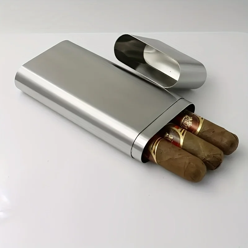 Stainless steel cigar storage tube; moisture-proof tube; three-piece portable cigar pouch; cigar tube; portable metal storage tu Stainless steel cigar storage tube; moisture-proof tube; three-piece portable cigar pouch; cigar tube; portable metal storage tu