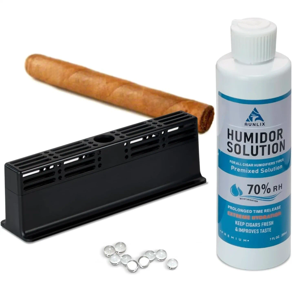Cigar Humidor Humidifier Set, 3-Way System Keeps 70% RH for 100 Cigars Cigar Humidor Humidifier Set, 3-Way System Keeps 70% RH for 100 Cigars