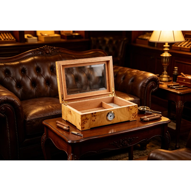 Wooden Humidor Box About 35 Cigars, with Humidifier Hygrometer for Aging Aroma Cigar Box Wooden Humidor Box About 35 Cigars, with Humidifier Hygrometer for Aging Aroma Cigar Box