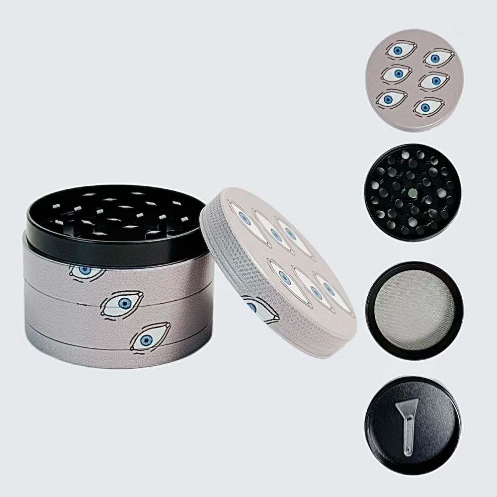 2 inch 5cm Blue Eye Pattern 4 Layer Zinc Alloy Herb Grinder Magnetic Closure Metal Manual Smoking Tool Tobacco Grinder Gift
