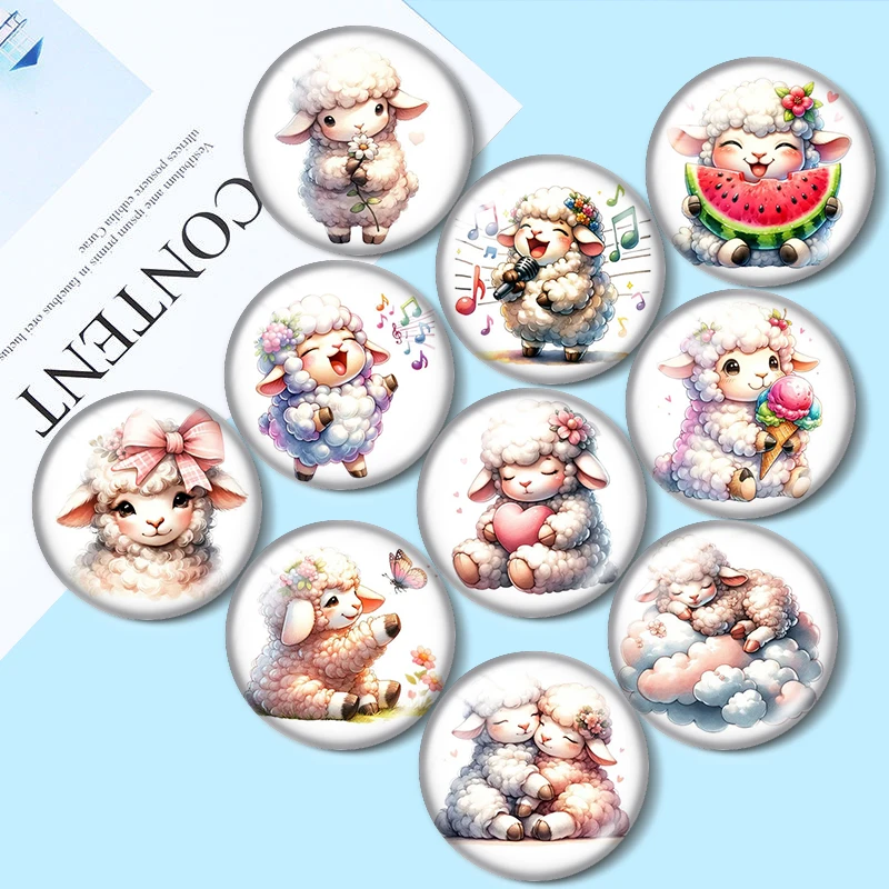 Watercolor Cute Sheep 10pcs mix18mm/20mm/25mm Round photo glass cabochon demo flat back Making findings Watercolor Cute Sheep 10pcs mix18mm/20mm/25mm Round photo glass cabochon demo flat back Making findings