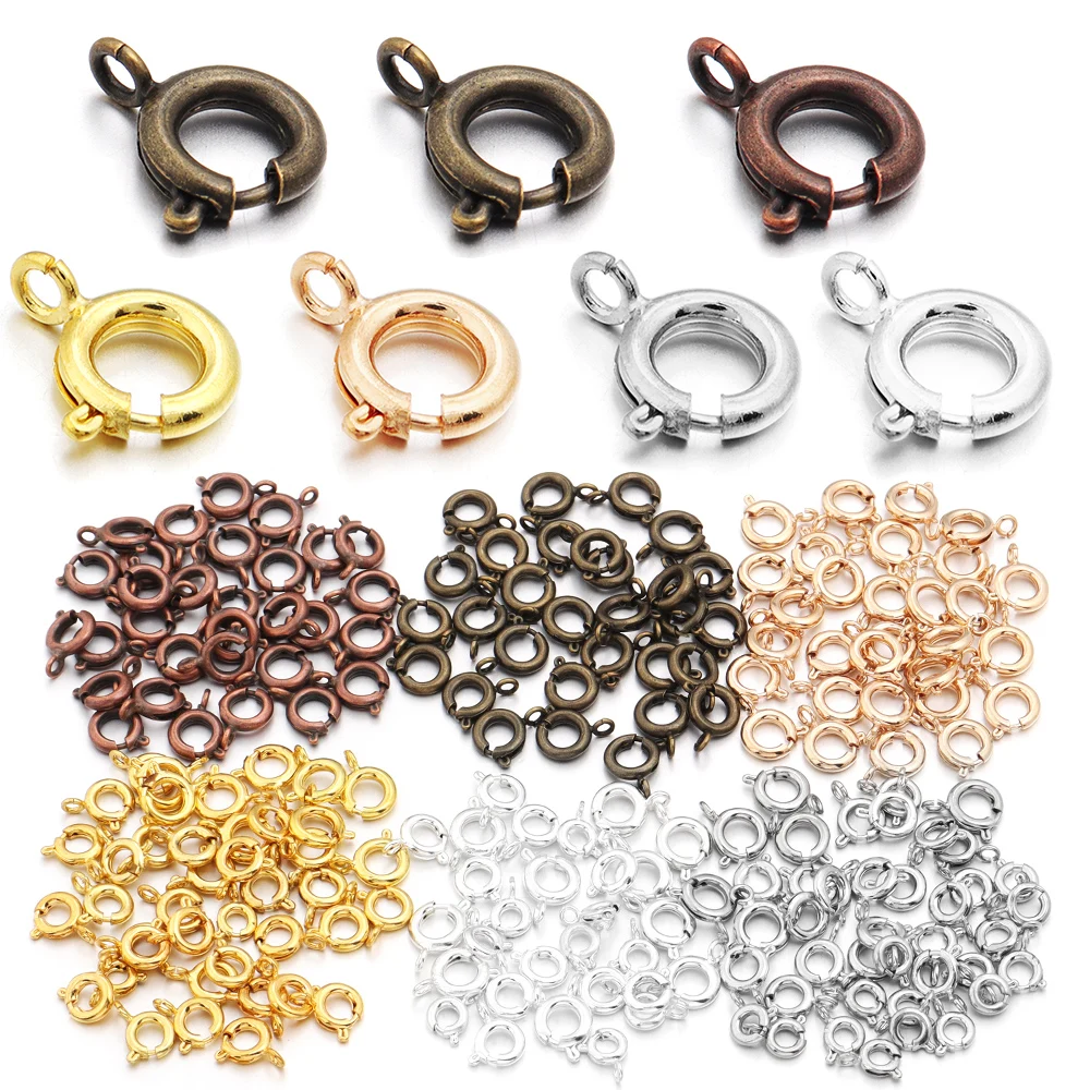 10Pcs Circle Spring Buttonr Copper Clasps Hooks End Connectors With Jump Ring for DIY Necklace Clasps Jewelry Making Accessories 10Pcs Circle Spring Buttonr Copper Clasps Hooks End Connectors With Jump Ring for DIY Necklace Clasps Jewelry Making Accessories
