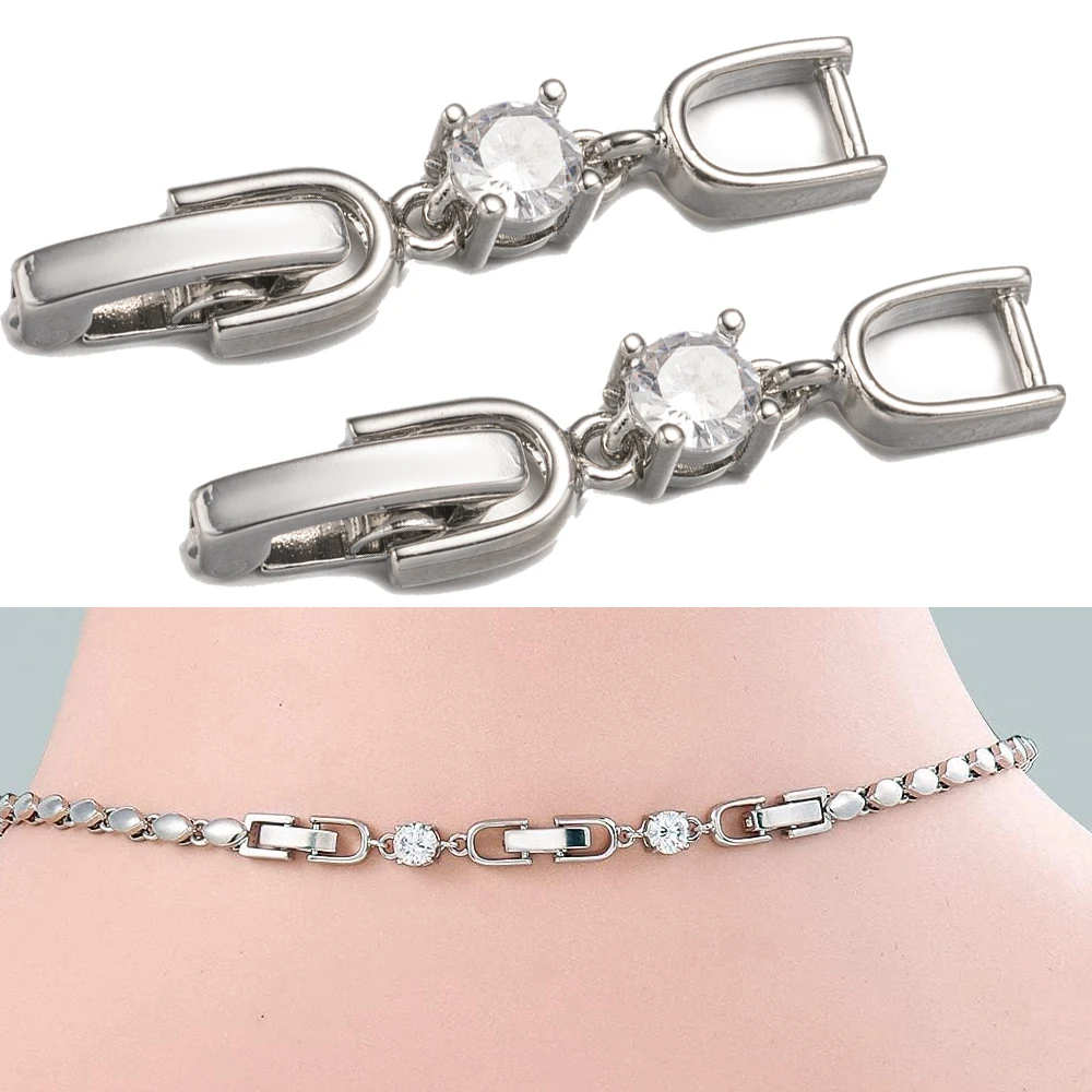 5pcs White Gold Plated Crystal Rhinestone Foldover Extension Clasp Set for DIY Bracelet Necklace and Jewelry Making 5pcs White Gold Plated Crystal Rhinestone Foldover Extension Clasp Set for DIY Bracelet Necklace and Jewelry Making