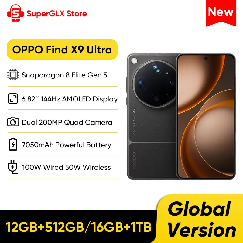 OPPO Find X9 Ultra Global Version 5G Smartphone Snapdragon 8 Elite Gen 5 6.82" 144Hz AMOLED Screen 7050mAh Dual 200MP Camera NFC