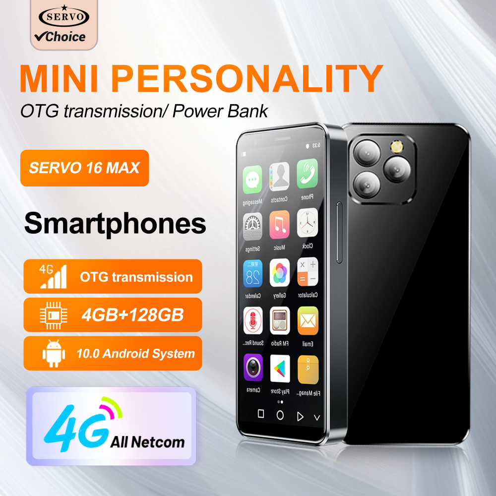SERVO 16MAX 4G LTE Mini Smartphone Android OS 4GB+128GB Play Store WiFi Power Bank Face Unlock OTG 2 SIM 4.0" Small Smart Phones