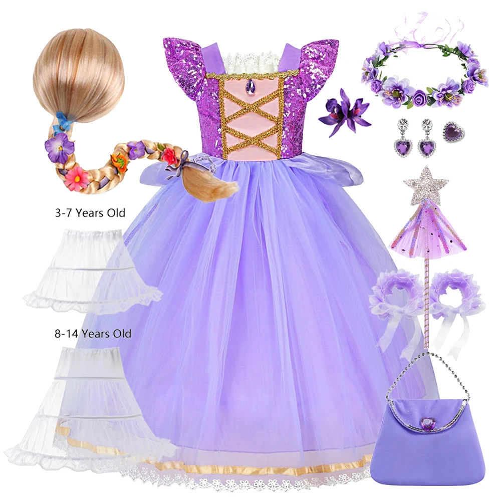 Kids Rapunzel Elegant Fantasy Role Play Dress With Luxury Lace Design For Girls Holiday Festival Party Costume 2-10T Kids Rapunzel Elegant Fantasy Role Play Dress With Luxury Lace Design For Girls Holiday Festival Party Costume 2-10T