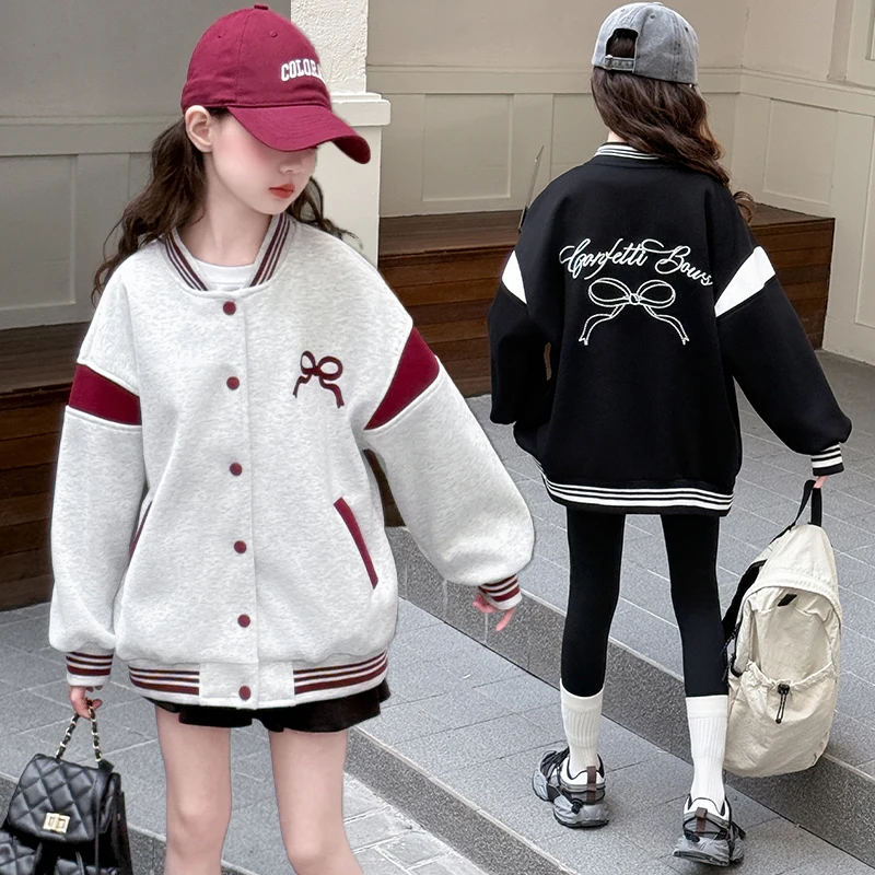 Kids Casual Spring Autumn Clothing Baseball Jacket with Bows for Girls Sports Baseball Shirt Coat Child Sporty Outerwear Tops Kids Casual Spring Autumn Clothing Baseball Jacket with Bows for Girls Sports Baseball Shirt Coat Child Sporty Outerwear Tops