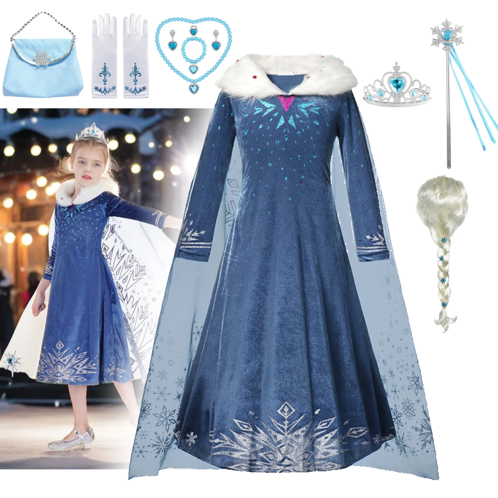 Snow Queen Elsa Girls Costume Set with Collar Dress Kids Cosplay Outfit Princess Birthday Halloween Party Fancy Gown for Toddler Snow Queen Elsa Girls Costume Set with Collar Dress Kids Cosplay Outfit Princess Birthday Halloween Party Fancy Gown for Toddler