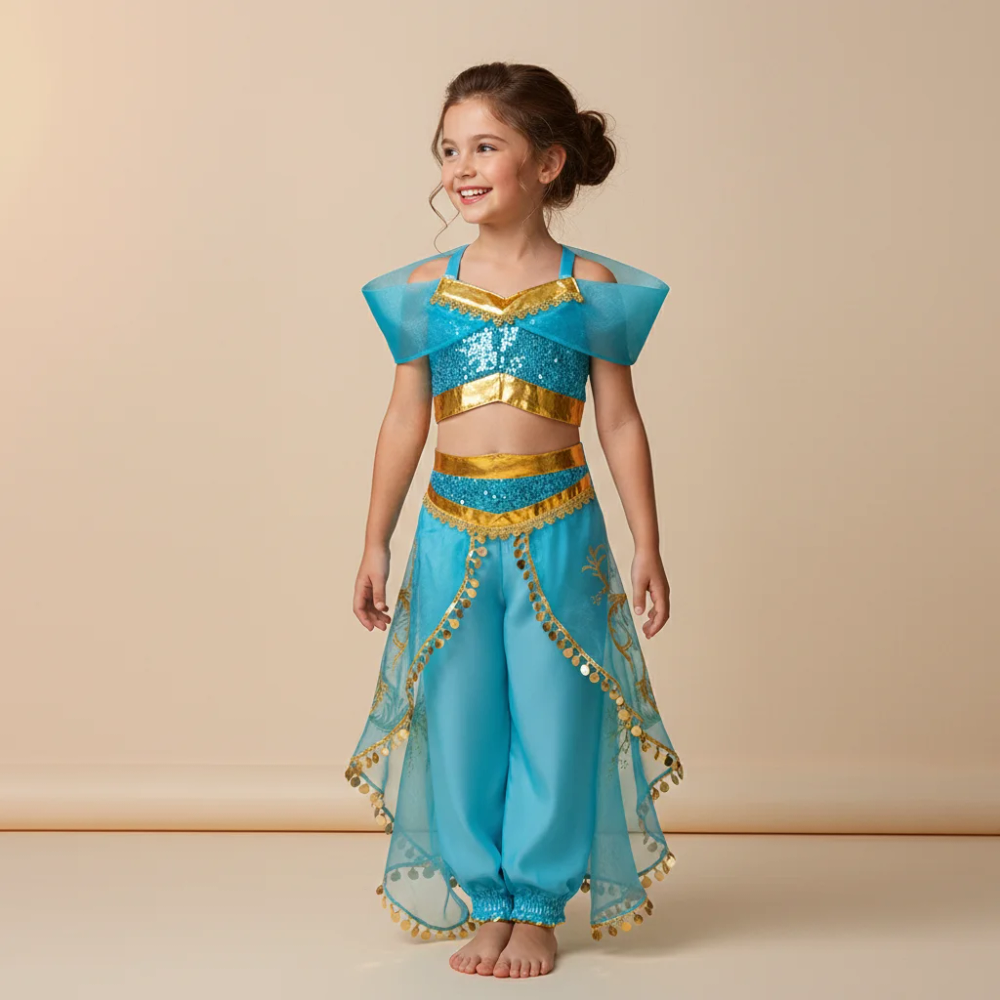 Adorable Princess Outfit for Kids Gold Trim Harem Pants Clothing Set Perfect for Birthday Carnival Gift or Costume Party Wear Adorable Princess Outfit for Kids Gold Trim Harem Pants Clothing Set Perfect for Birthday Carnival Gift or Costume Party Wear