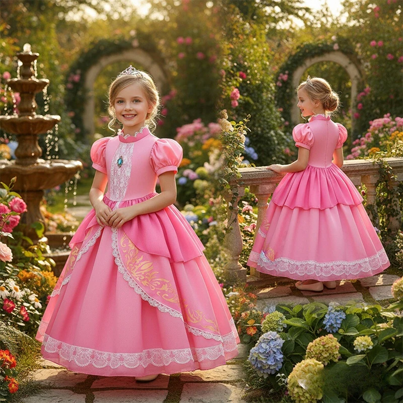 Girl Peach Dress up Lace Ball Gown Princess Costume Kid Cute Halloween Clothing Cinderella Dress Halloween Costume For Kids Girl Peach Dress up Lace Ball Gown Princess Costume Kid Cute Halloween Clothing Cinderella Dress Halloween Costume For Kids