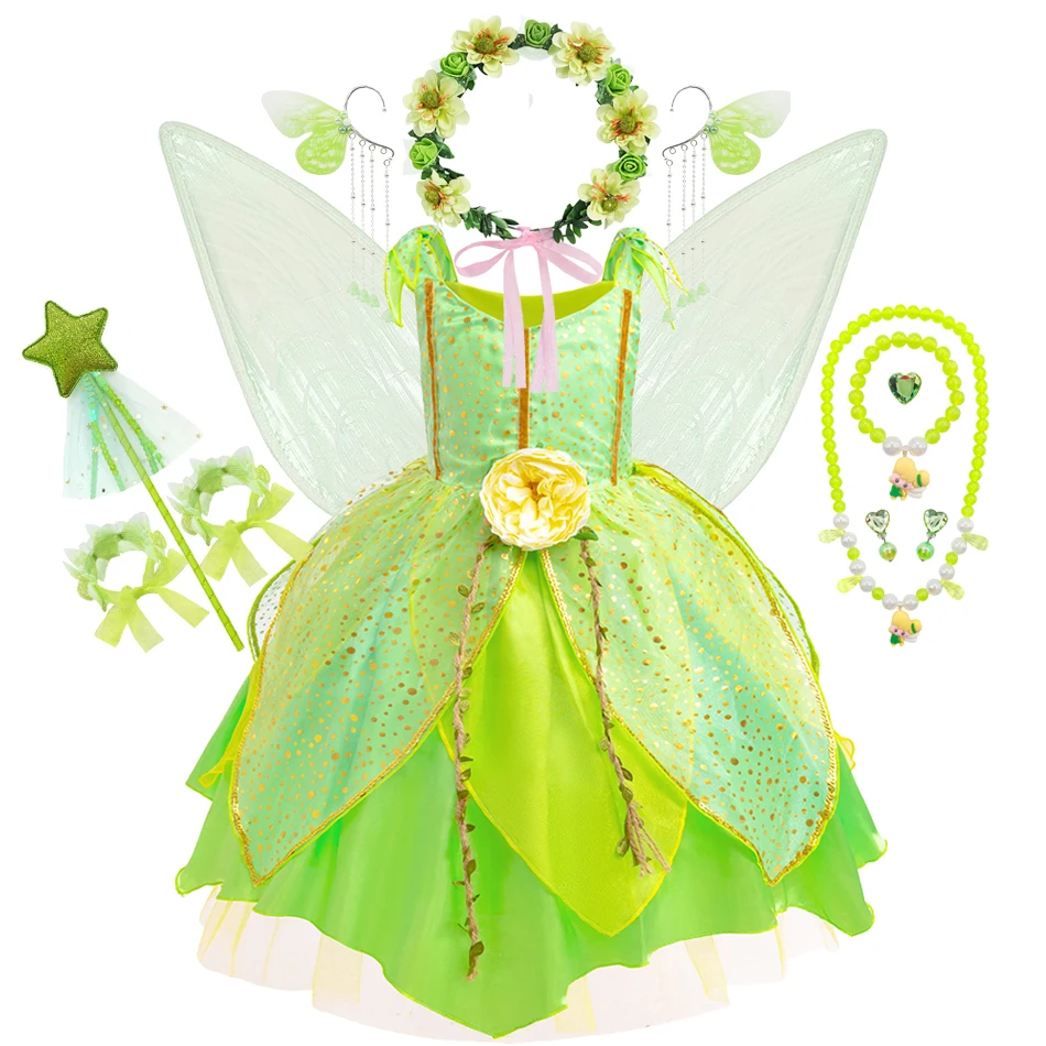 Girls Tinker Bell Fairy Wings Set Elf Character Show Clothes Birthday Party Dress 3-10 Years Old Must-have for Halloween Girls Tinker Bell Fairy Wings Set Elf Character Show Clothes Birthday Party Dress 3-10 Years Old Must-have for Halloween