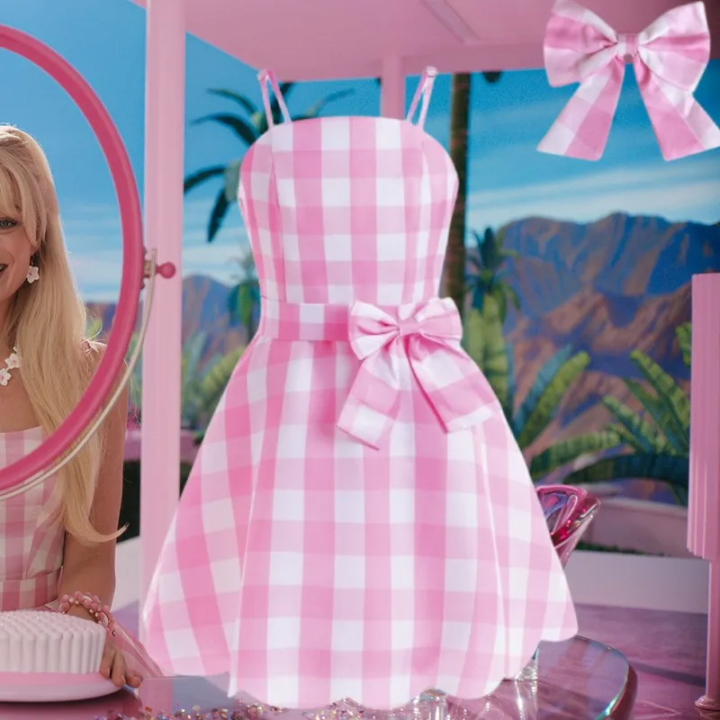 2023 Hot Movie Barbie Costume For Kids Girls Cosplay Pink Plaid Dress Halloween Girl Dress Up Carnival Party Clothes 2-10 Years 2023 Hot Movie Barbie Costume For Kids Girls Cosplay Pink Plaid Dress Halloween Girl Dress Up Carnival Party Clothes 2-10 Years