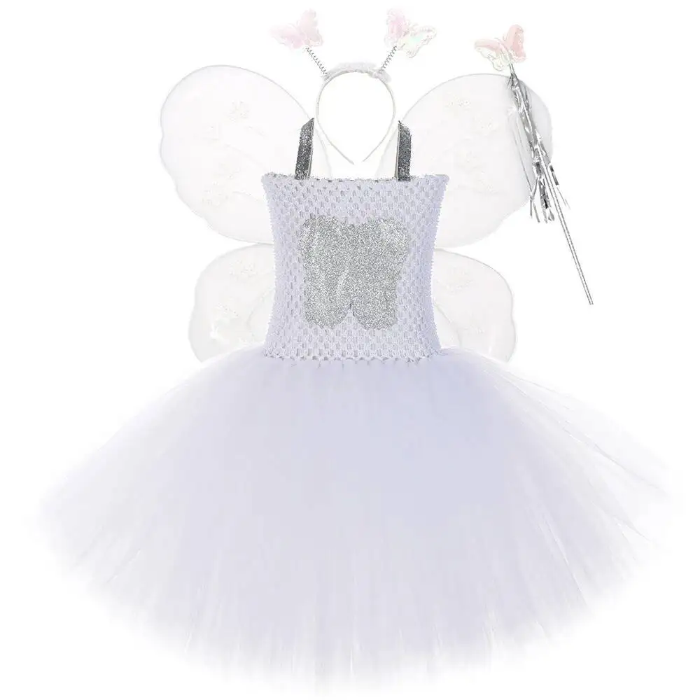 White Tooth Fairy Costume for Girls Christmas Halloween Dresses Kids Angel Elf Princess Ballet Tutus Outfit with Butterfly Wings White Tooth Fairy Costume for Girls Christmas Halloween Dresses Kids Angel Elf Princess Ballet Tutus Outfit with Butterfly Wings