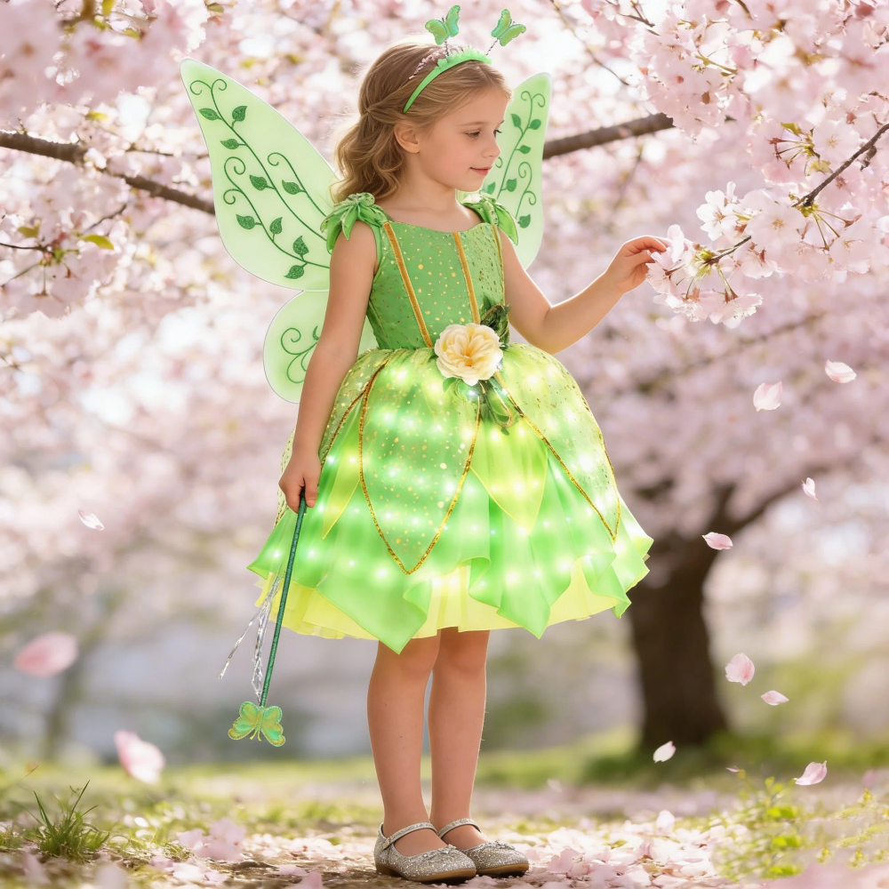 Flower Fairy Girl Costume Tinkerbell Cosplay Dress Birthday Carnival Party Elf Princess Dress with Wings Fancy Dress Up Set Flower Fairy Girl Costume Tinkerbell Cosplay Dress Birthday Carnival Party Elf Princess Dress with Wings Fancy Dress Up Set
