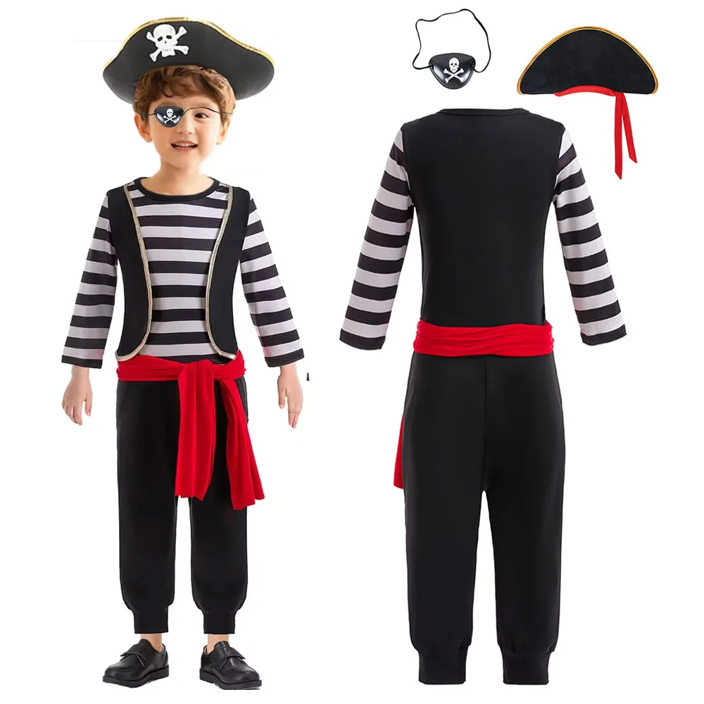 1-5T Boys Captain Set Pirate Costume 4pc Kid Boy Halloween Cosplay Clothes Pants Suit Hat Dressup For Toddler school Performance 1-5T Boys Captain Set Pirate Costume 4pc Kid Boy Halloween Cosplay Clothes Pants Suit Hat Dressup For Toddler school Performance