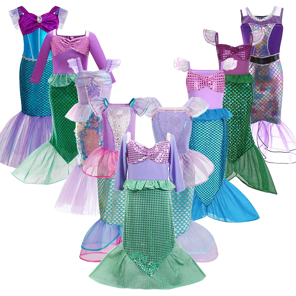 Little Girls Summer Clothing Children Ariel Mermaid Cosplay Blue Green Pink Sunshine Beach Enjoy Vacation Princess Ruffles Dress Little Girls Summer Clothing Children Ariel Mermaid Cosplay Blue Green Pink Sunshine Beach Enjoy Vacation Princess Ruffles Dress