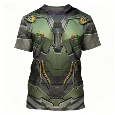 2026 Popular Tactical Mecha Printed Pattern T-shirt with Contrasting Colors Trendy Casual Top 2026 Popular Tactical Mecha Printed Pattern T-shirt with Contrasting Colors Trendy Casual Top