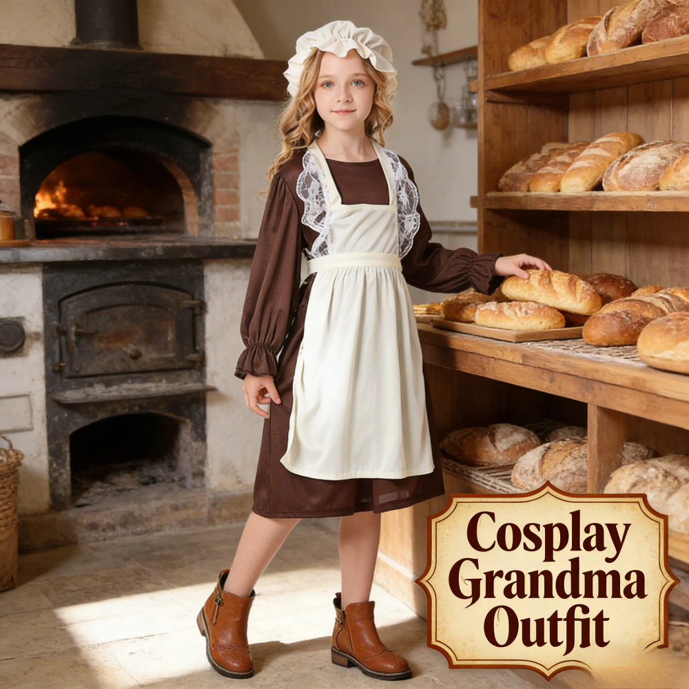 Kids Medieval Peasant Costume Old Lady Cosplay Dress For Party Performance Kids Medieval Peasant Costume Old Lady Cosplay Dress For Party Performance