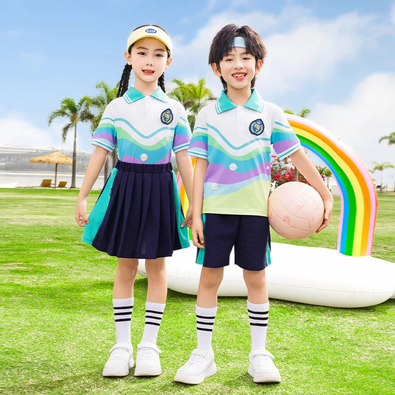 Children Summer School Uniform Suit For Boy Girl Short Sleeve Top and Bottom Clothes Set Kids Performance Outfit Dance Wear 3-13 Children Summer School Uniform Suit For Boy Girl Short Sleeve Top and Bottom Clothes Set Kids Performance Outfit Dance Wear 3-13