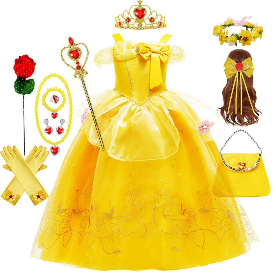 Belle Costume Girl Beauty and Beast Dress Kids Birthday Flower Clothes Children Dinner Costume Cosplay Halloween Disguise Belle Costume Girl Beauty and Beast Dress Kids Birthday Flower Clothes Children Dinner Costume Cosplay Halloween Disguise