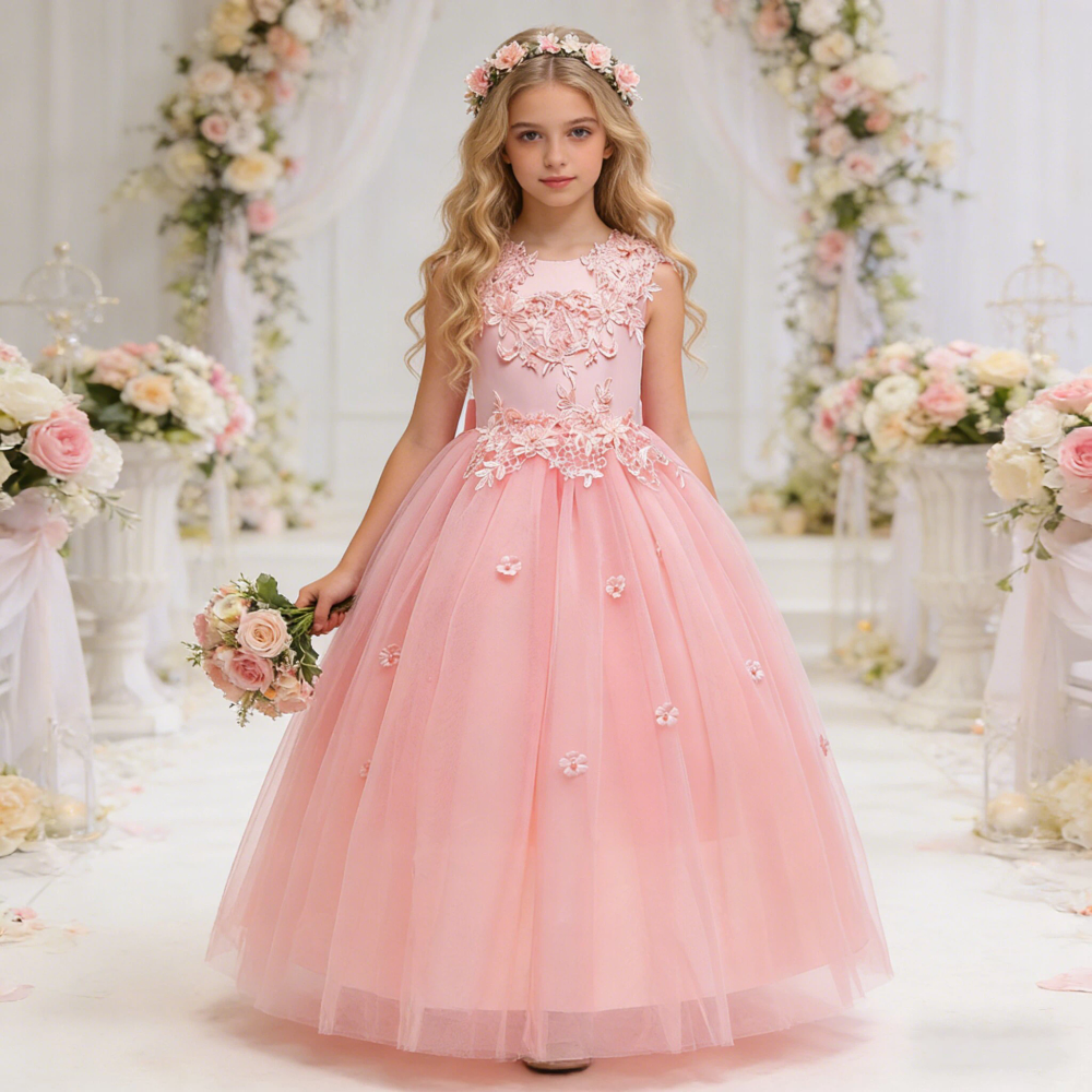 Summer Flower Bridesmaids Girls Dress Vestido Elegant Baptism Wedding Princess Prom Party Dresses For Girls Bow Birthday Costume Summer Flower Bridesmaids Girls Dress Vestido Elegant Baptism Wedding Princess Prom Party Dresses For Girls Bow Birthday Costume